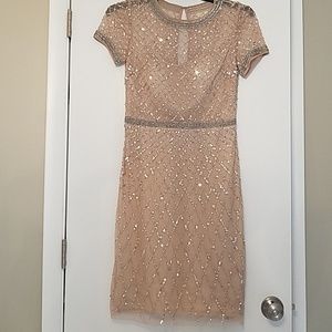 Adrianna Papell beige sequin beaded dress